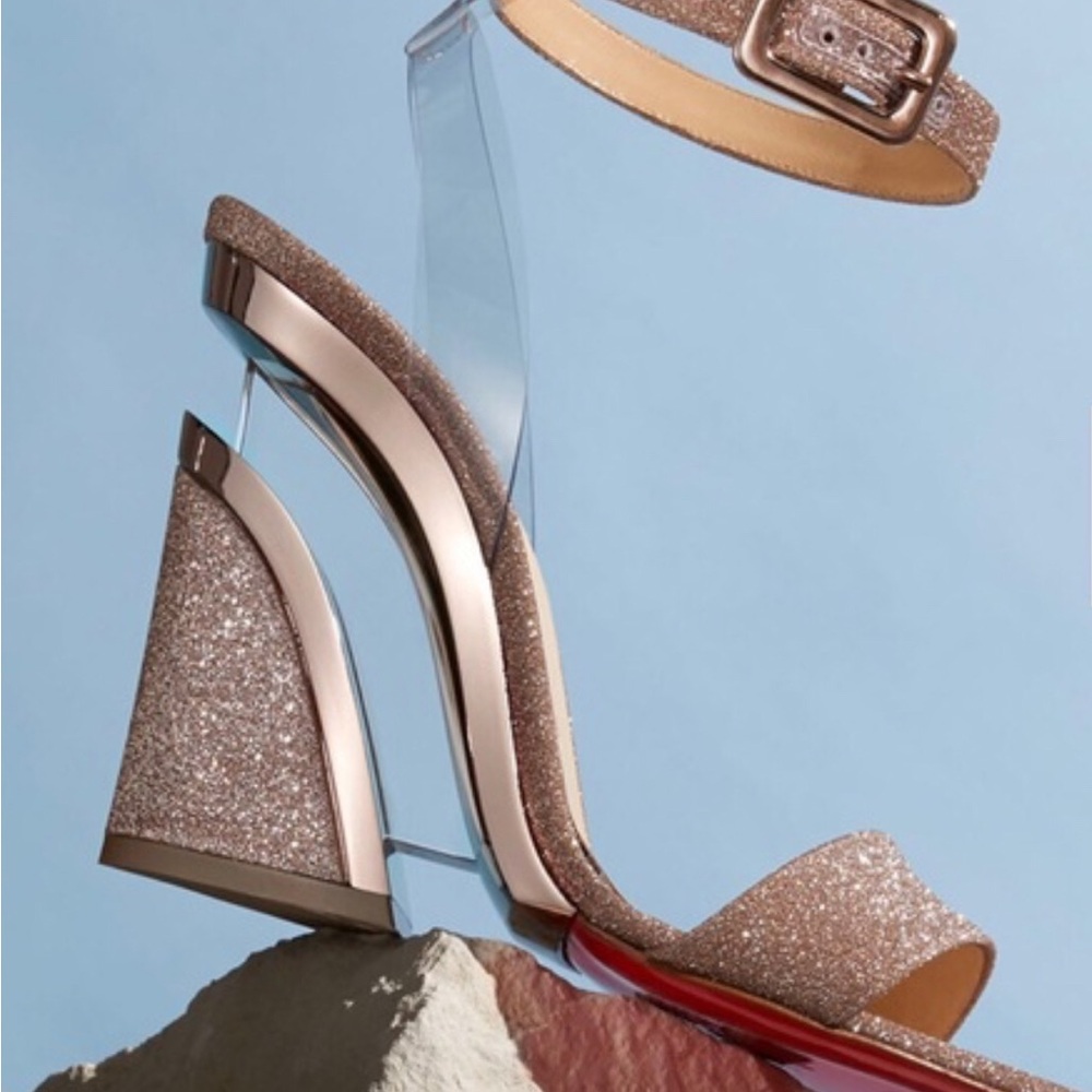 FiRM. Authentic Christian Louboutin Levitalo Rose Gold Glitter wedge 7.5-8